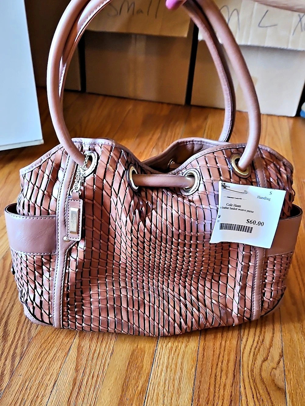 Cole Haan Village Weave Leather Handbag Brown Tote